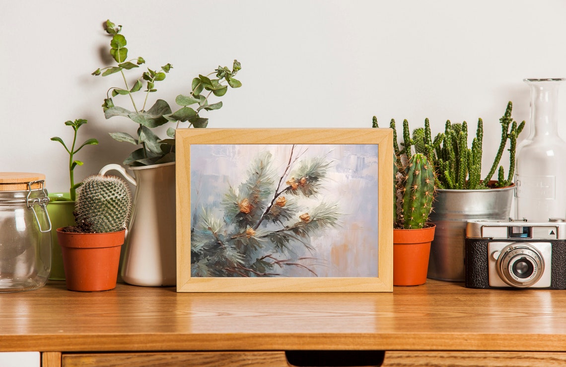 Winter Pine Branch Painting Snowy Rustic Holiday Botanical Art Poster - Image 3