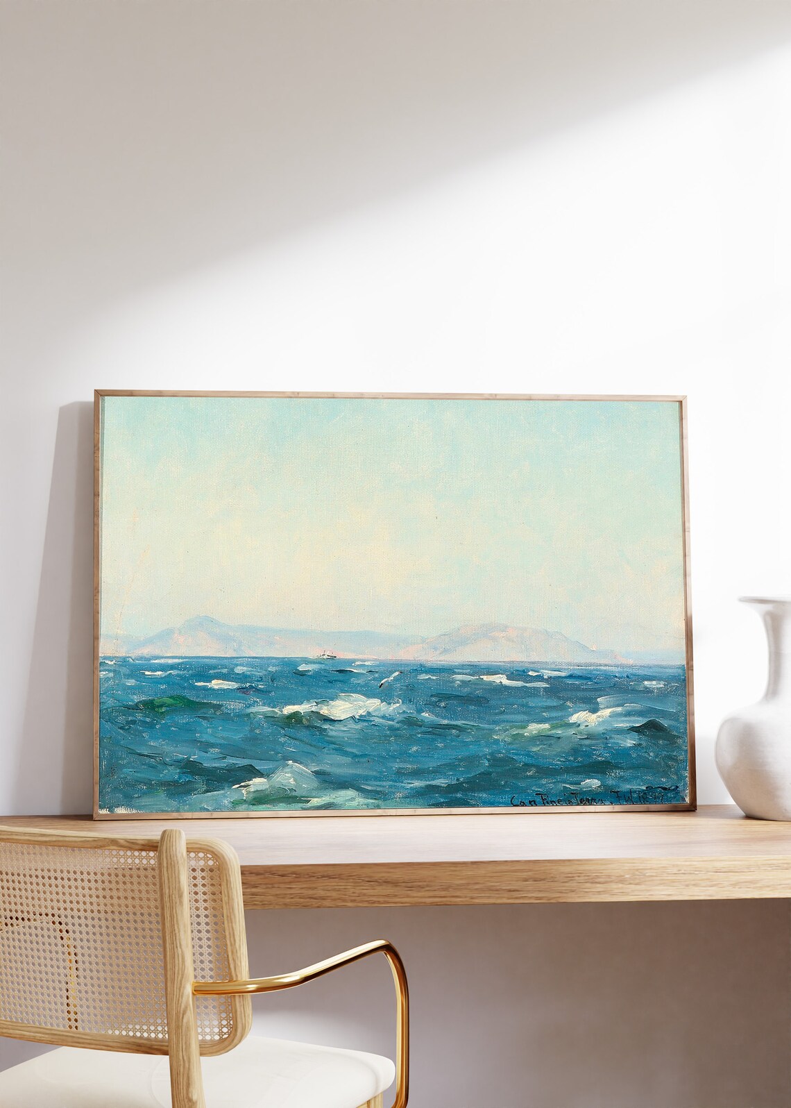 Bright Blue Ocean Waves Distant Coast Vintage Seascape Painting Poster - Image 6