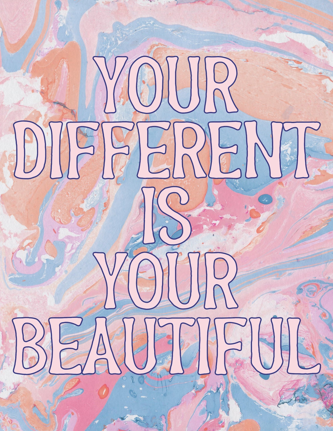Your Different Is Your Beautiful Marbled Pastel Quote Art Poster - Image 2
