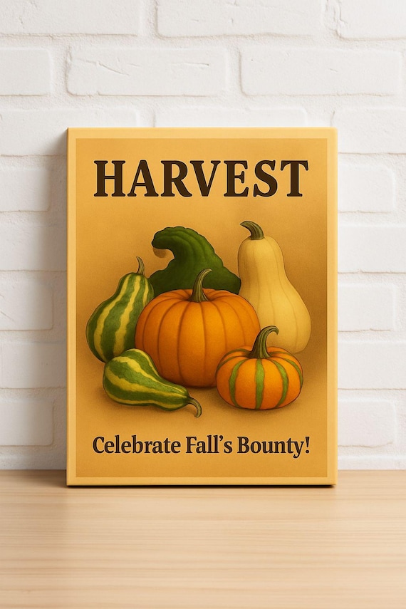 Harvest Pumpkins And Gourds Celebrate Fall Bounty Vintage Poster