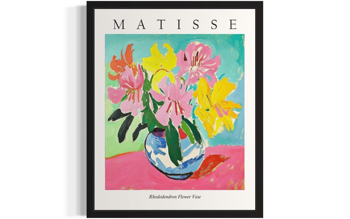 Matisse Style Rhododendron Flower Vase Soft Fauvist Still Life Poster