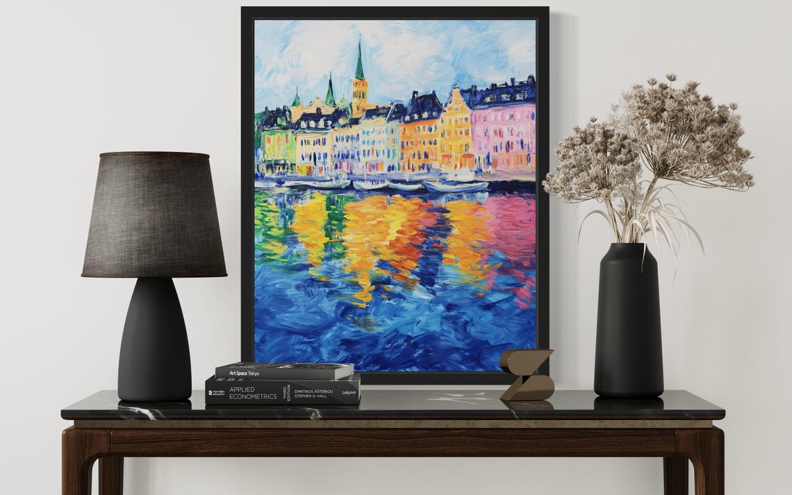 Stockholm Sweden Waterfront Reflections Monet Style Harbor Poster - Image 3