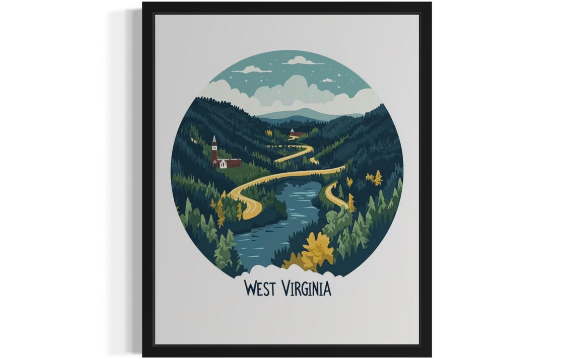 West Virginia Winding Mountain Road Circular Travel Scenery Poster