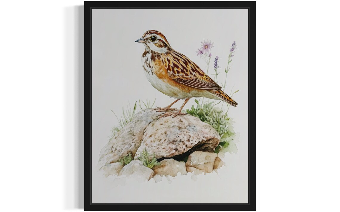 Bobwhite Quail on Rocks with Lavender Watercolor Bird Poster