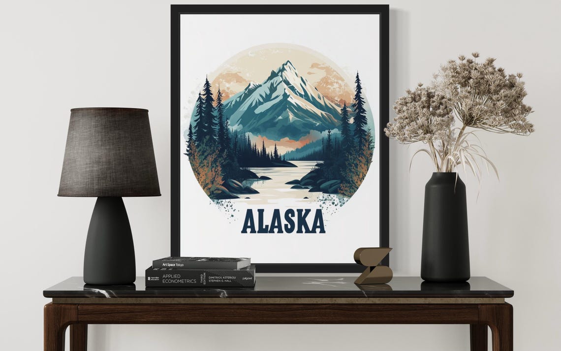 Alaska Snowy Mountain Peak Wild River Evergreen Forest Poster - Image 3