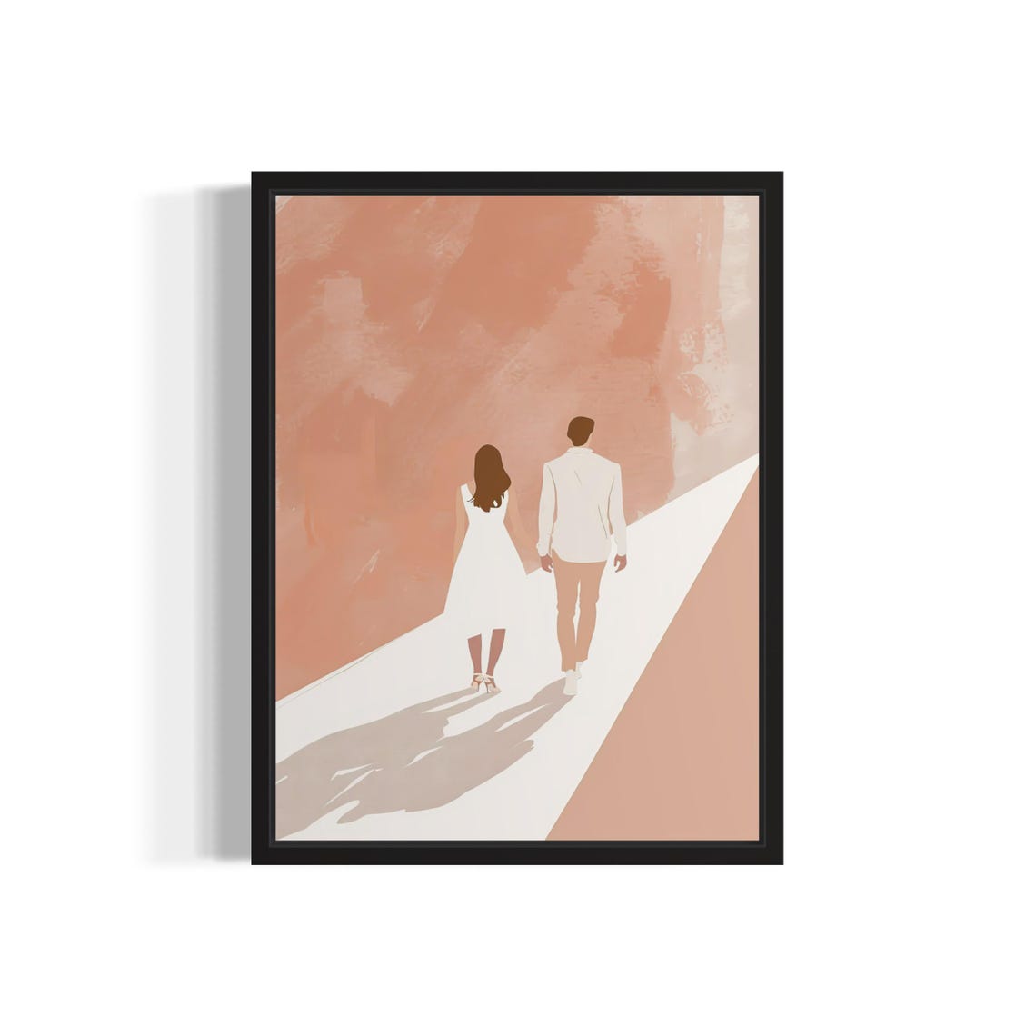 Couple Walking Hand In Hand Blush Beach Romantic Boho Art Poster