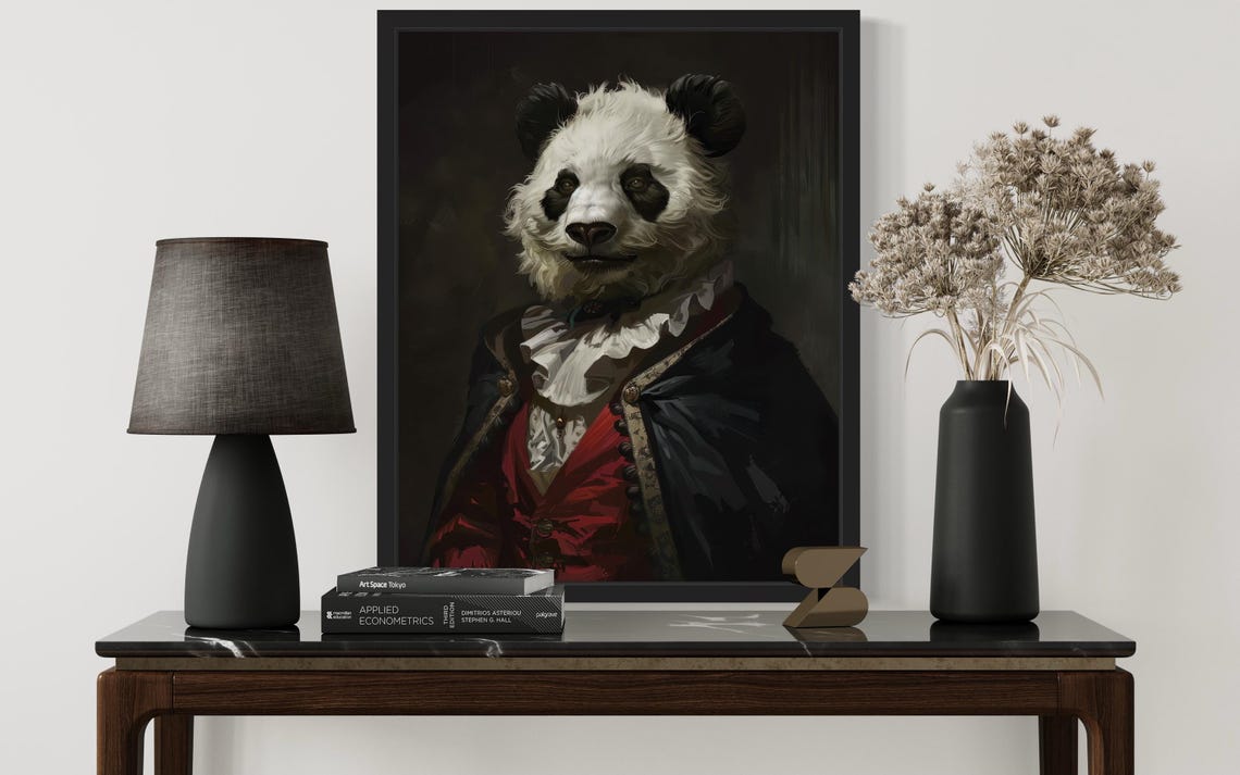 Giant Panda Vampire In Cape Gothic Victorian Halloween Portrait Poster - Image 2