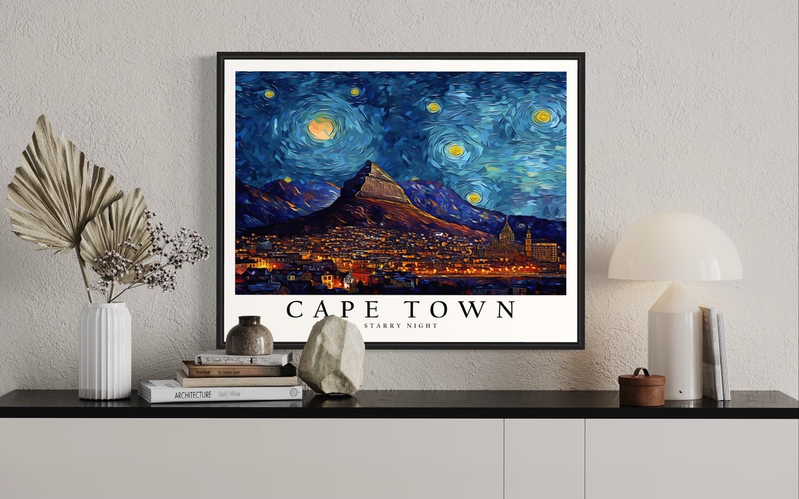 Cape Town Starry Night Table Mountain City Lights Night Art Poster - Image 2