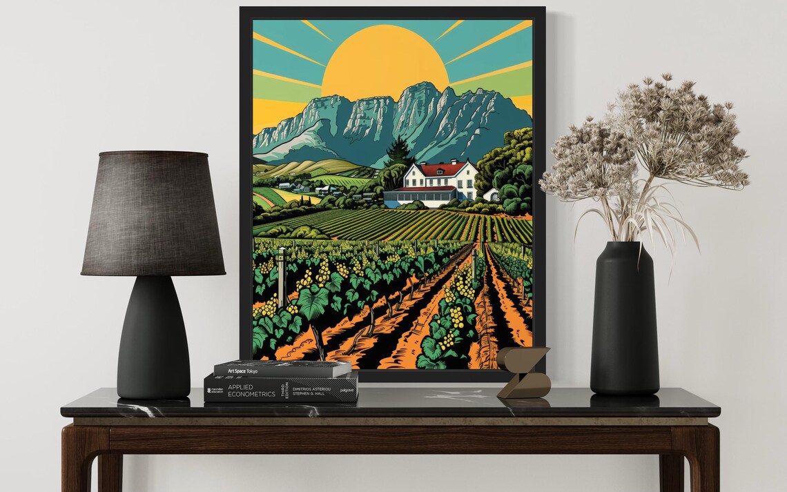 Cape Winelands Vineyard Estate Vintage South Africa Travel Poster - Image 2