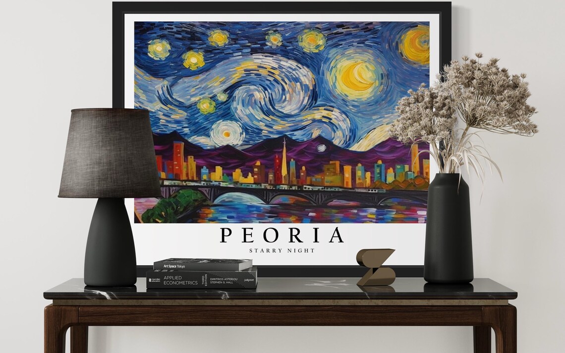 Peoria Arizona Starry Night Bridge Purple Mountains Art Poster - Image 3