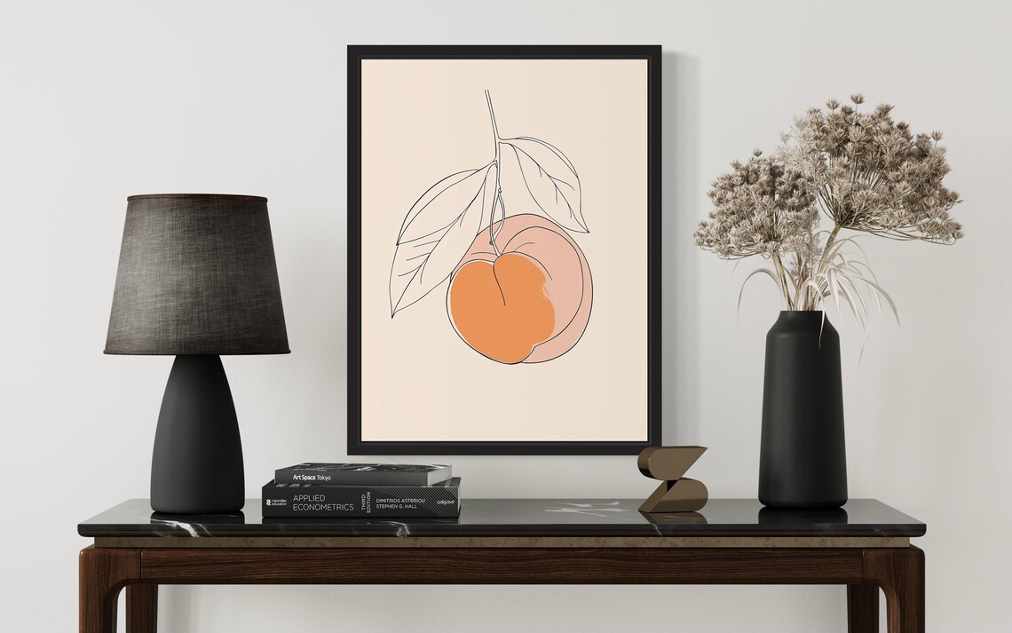Single Peach Branch Minimal Line Art Apricot Blush Art Poster - Image 3