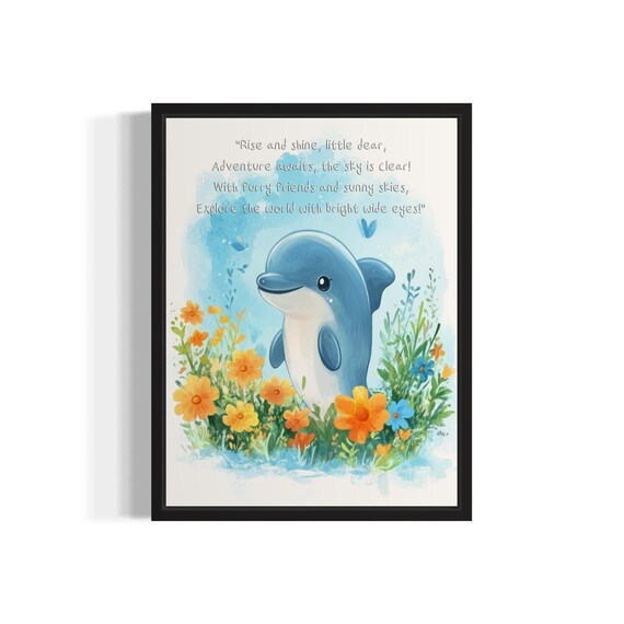 Dolphin Nursery Poem Rise and Shine Sweet Kids Decorative Print