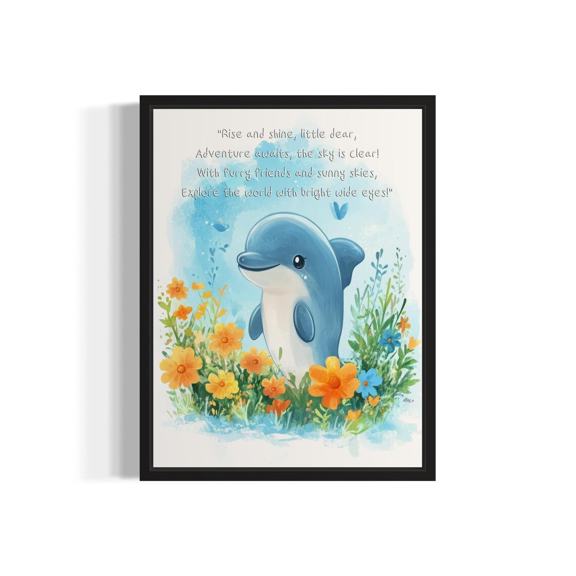 Dolphin Nursery Poem Rise and Shine Sweet Kids Decorative Print