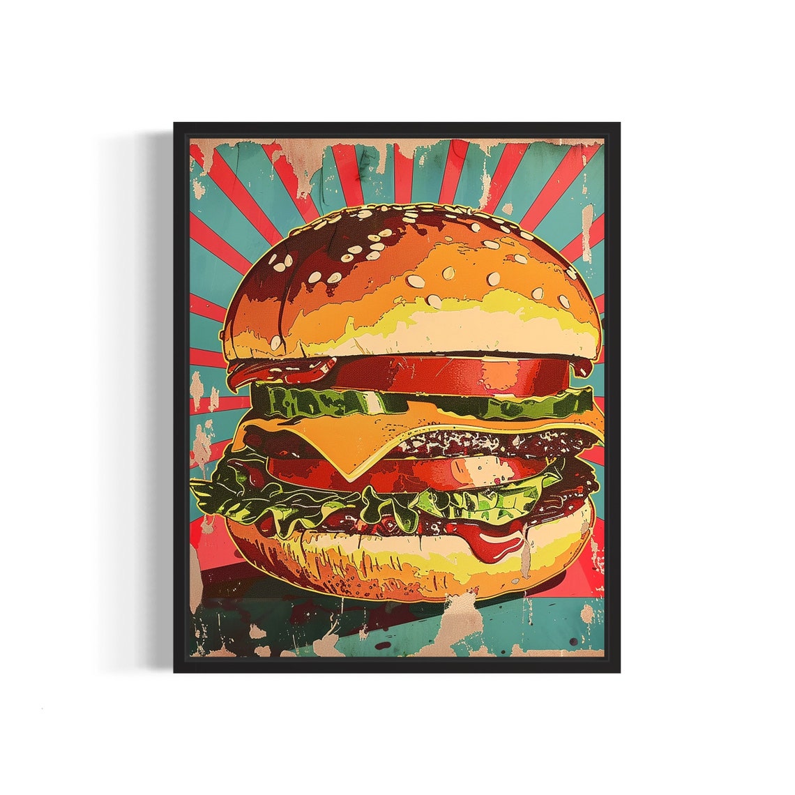 Giant Retro Pop Art Cheeseburger Vintage Diner Style Food Poster