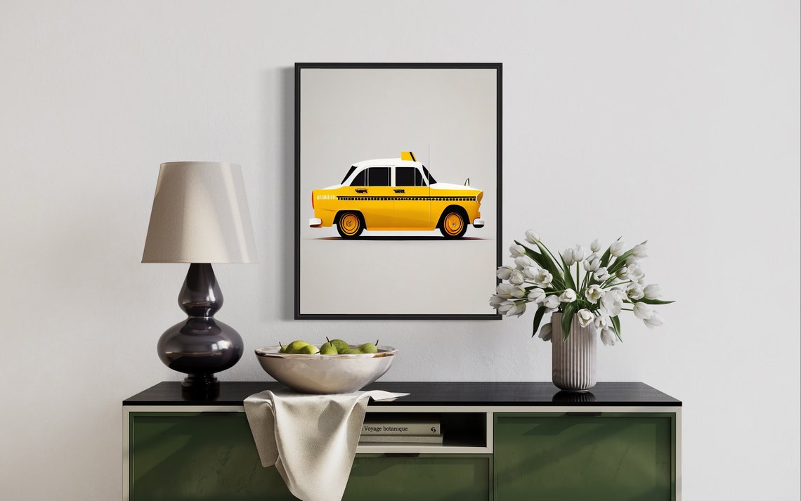 Vintage Yellow Taxi Cab Minimalist Retro Car Illustration Poster - Image 3