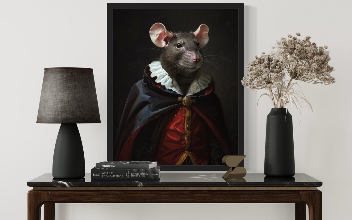 Rat Vampire Aristocratic Gothic Portrait Oil Painting Poster - Image 2