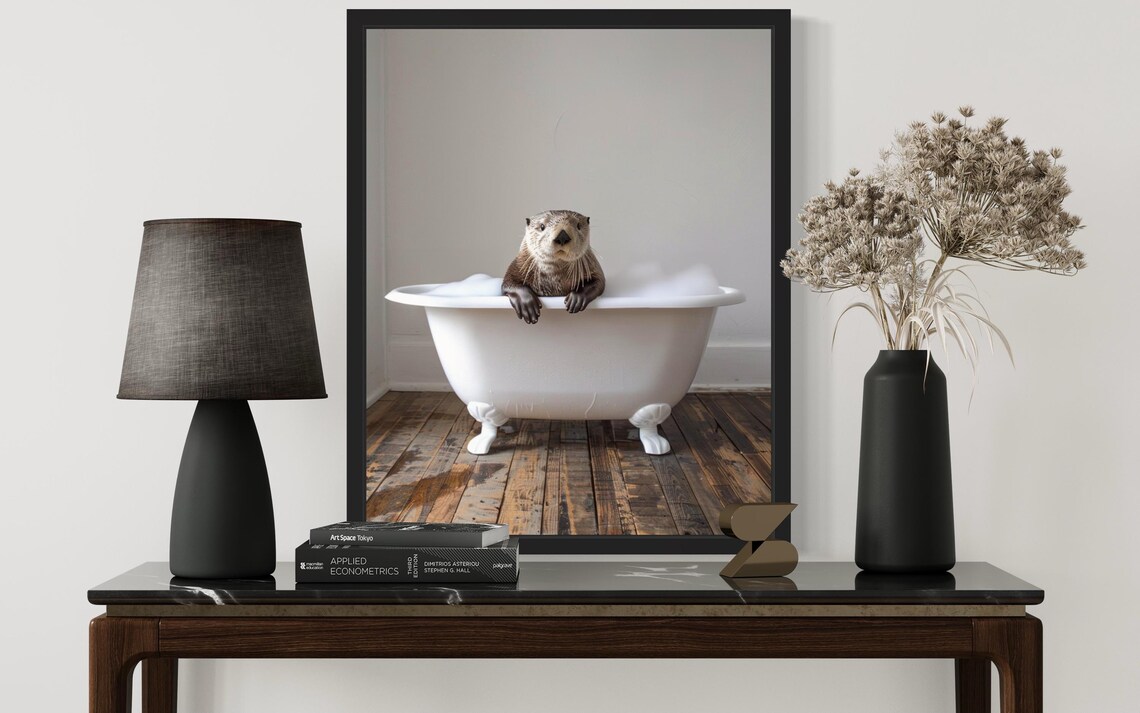 Sea Otter Bubble Bath In Clawfoot Tub Funny Animal Bathroom Poster - Image 2