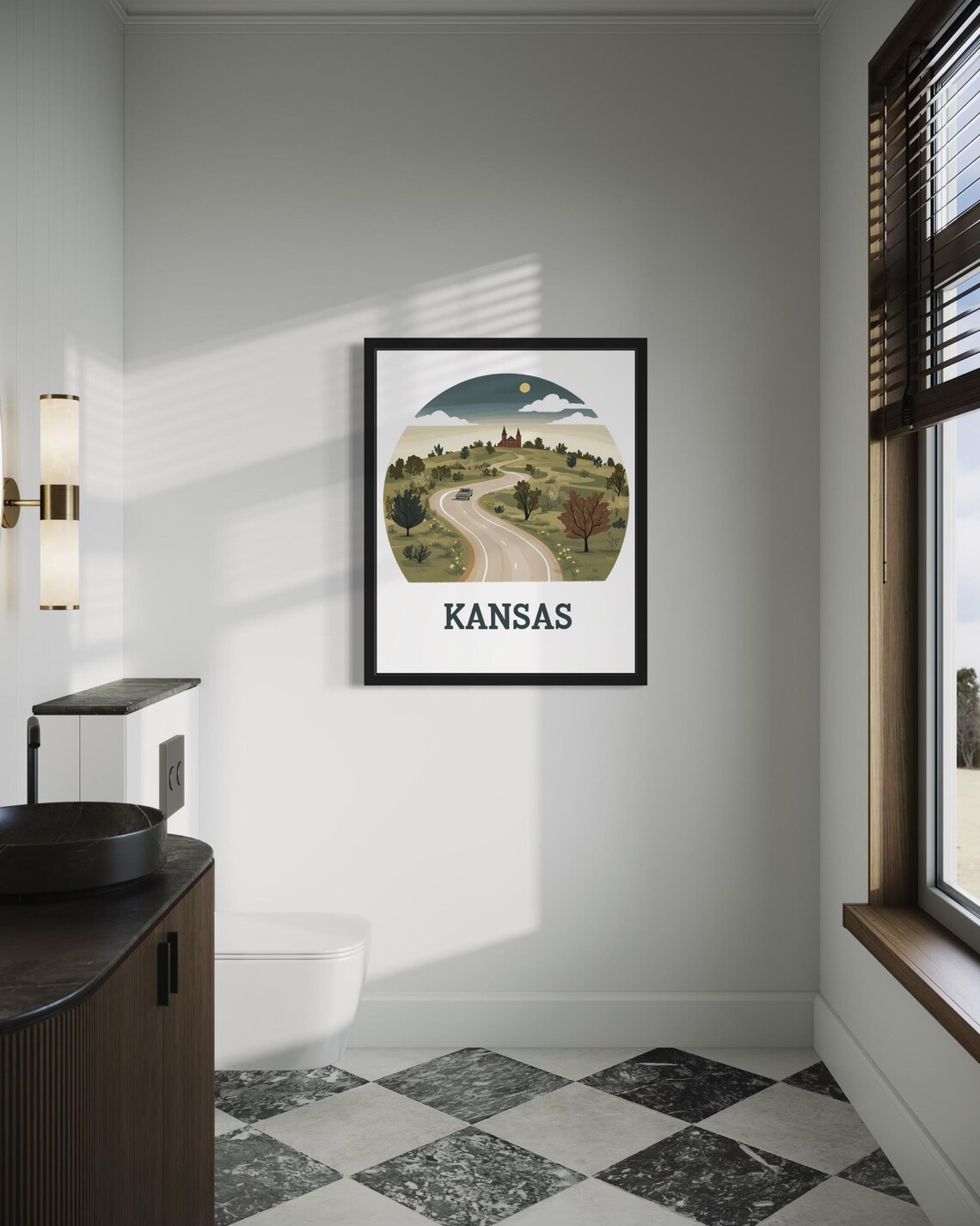 Kansas Winding Country Road Rolling Hills Church Vista Poster - Image 4