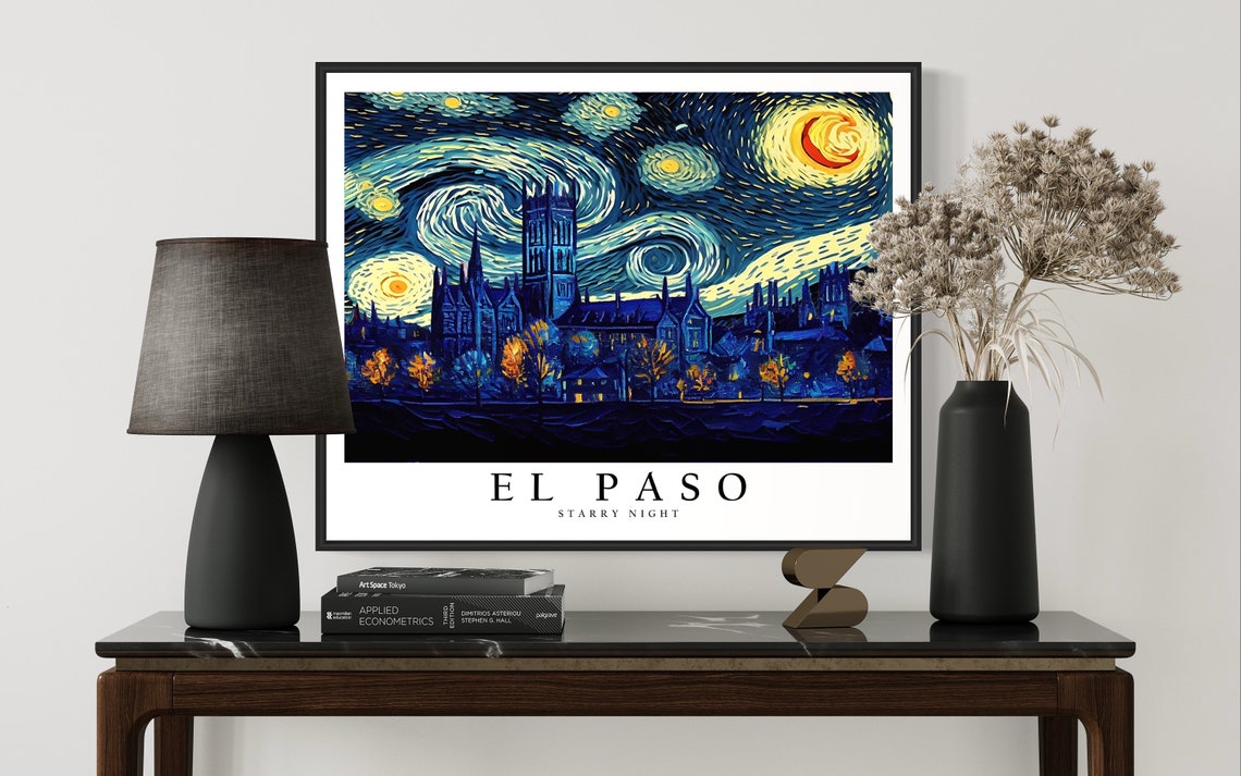 El Paso Starry Night Cityscape In Van Gogh Style Travel Art Poster - Image 3