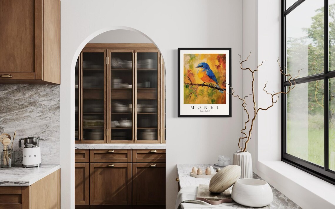 Eastern Blue Bird, Monet-Inspired Art Print - Image 4