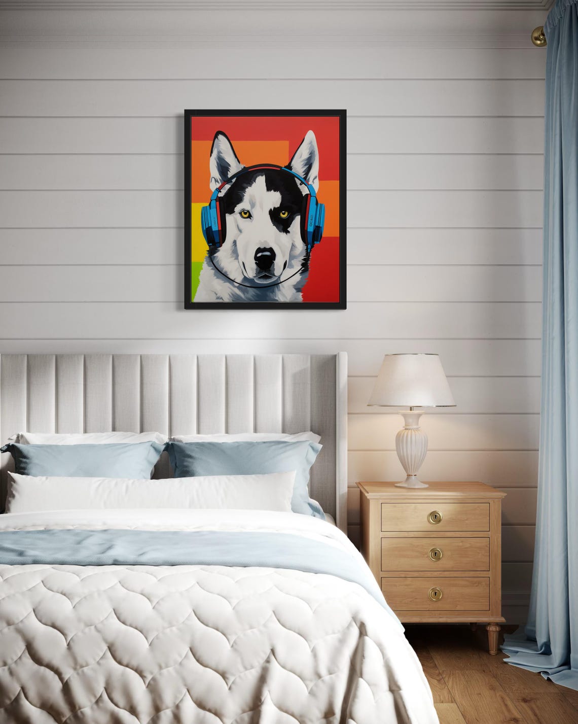 Siberian Husky Wearing Blue Headphones Rainbow Pop Art Poster - Image 4