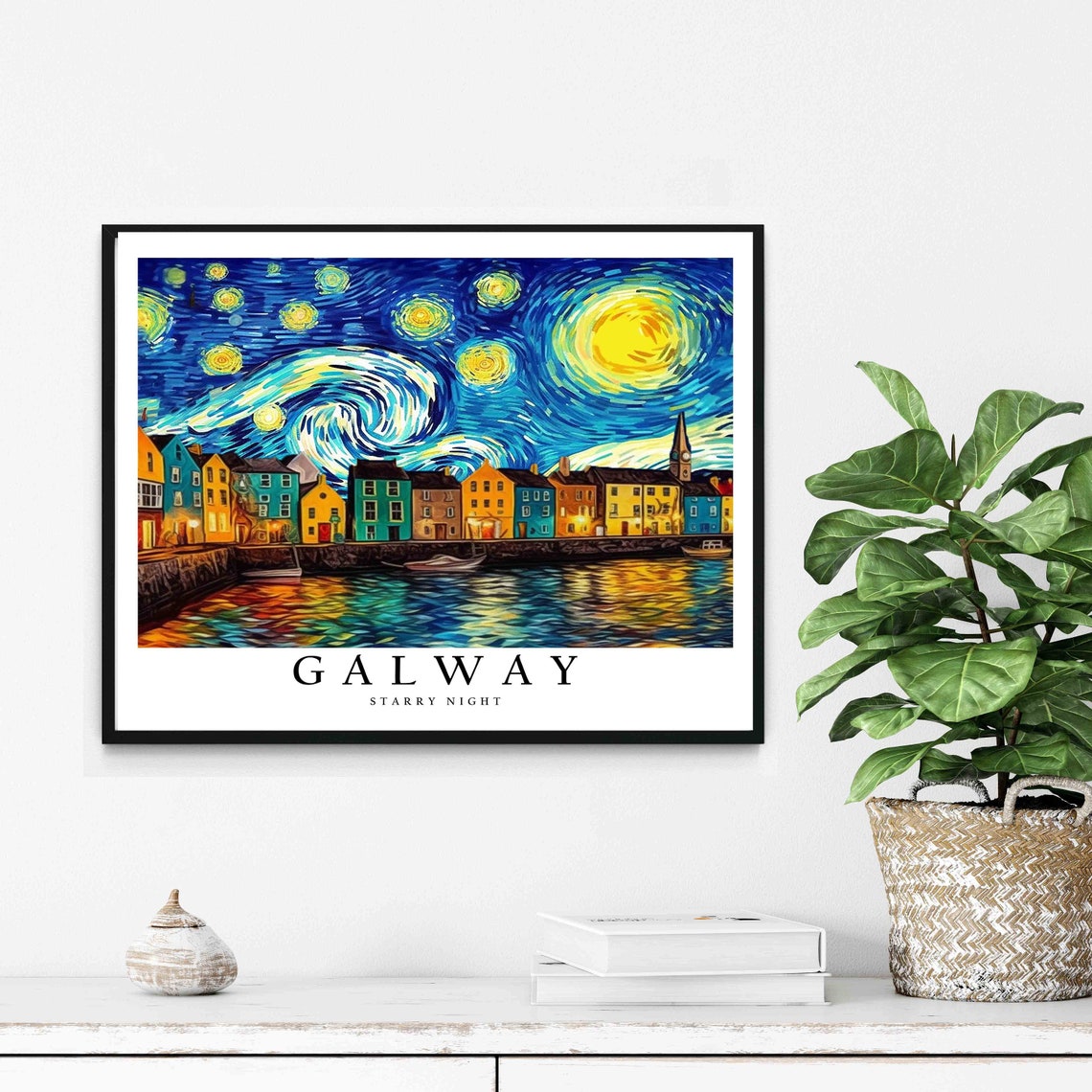 Galway Harbor Starry Night Van Gogh Style Coastal Art Poster - Image 2