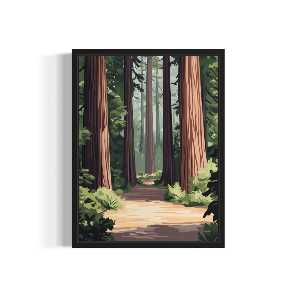 Towering Redwood Forest Path Sunlit National Park Boho Art Poster