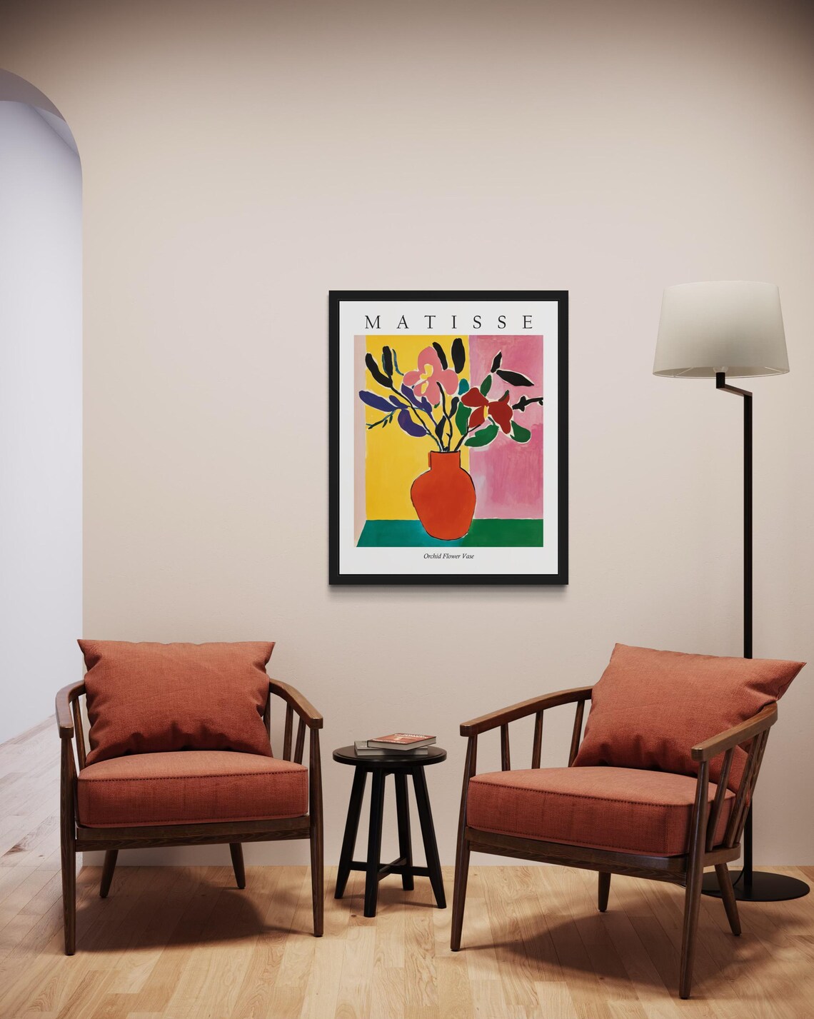 Orchid Flowers in Red Vase Against Yellow Pink Matisse Poster - Image 4
