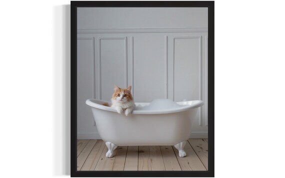 Fluffy Orange And White Cat Lounging In Vintage Clawfoot Tub Poster