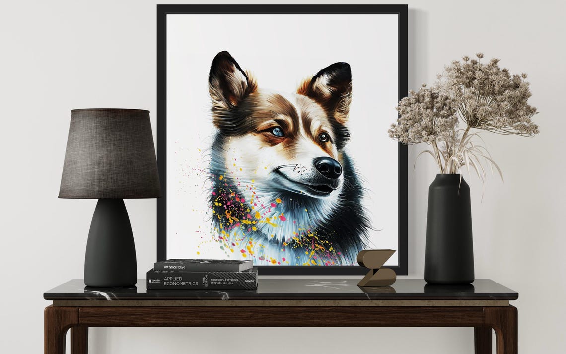 Norwegian Lundehund Profile Watercolor Splash Portrait Poster - Image 3