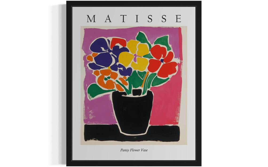 Pansy Flower Vase in Black Vase Against Magenta Matisse Poster