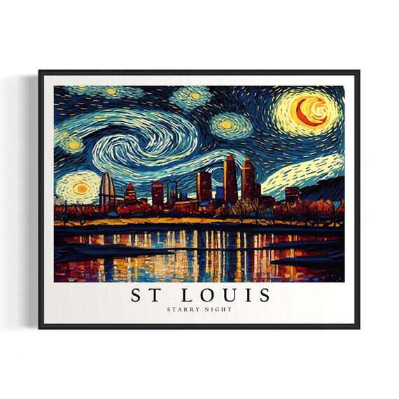 St Louis Missouri Starry Night Skyline River Reflection City Art Poster