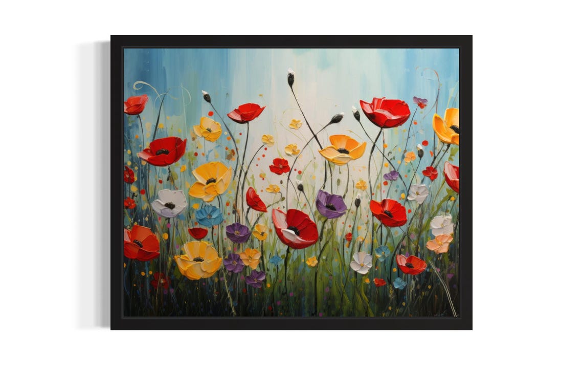 Colorful Wildflower Meadow Impasto Landscape Painting Decor Poster
