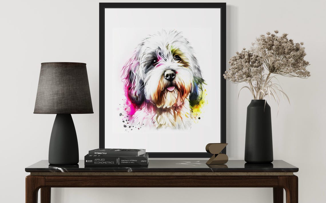 Lowchen White Dog Playful Tongue Out Watercolor Portrait Poster - Image 3