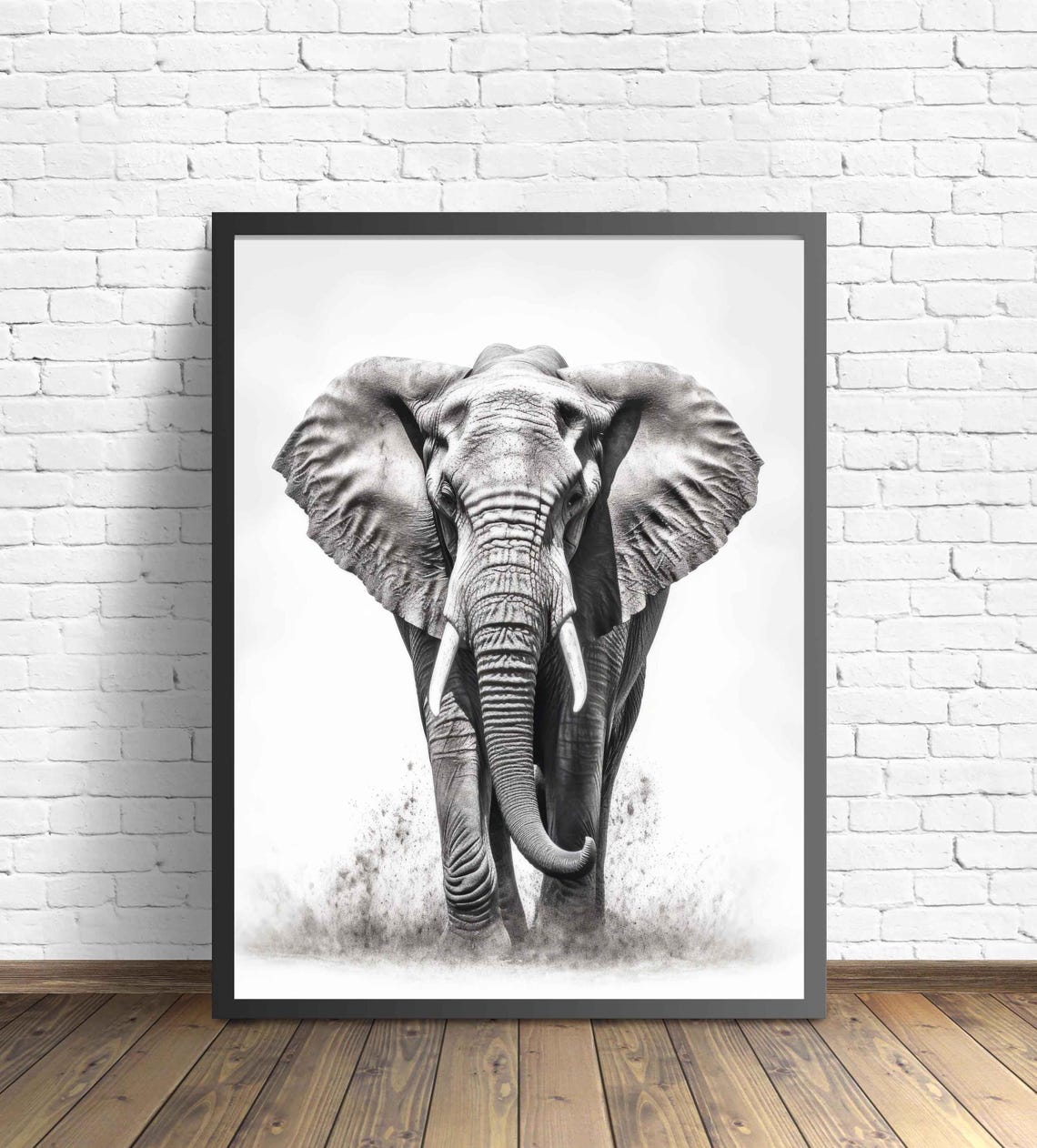 Elephant Black and White Majestic Full Body Wildlife Portrait Poster - Image 3