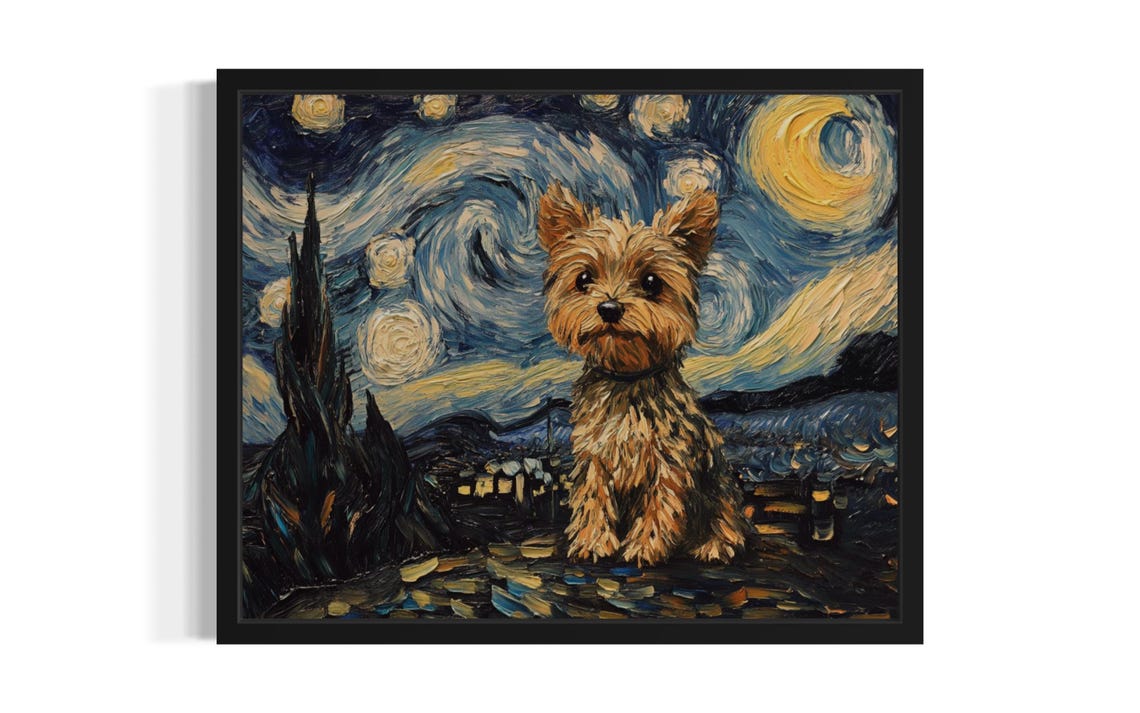 Yorkshire Terrier Starry Night Van Gogh Style Dog Portrait Poster