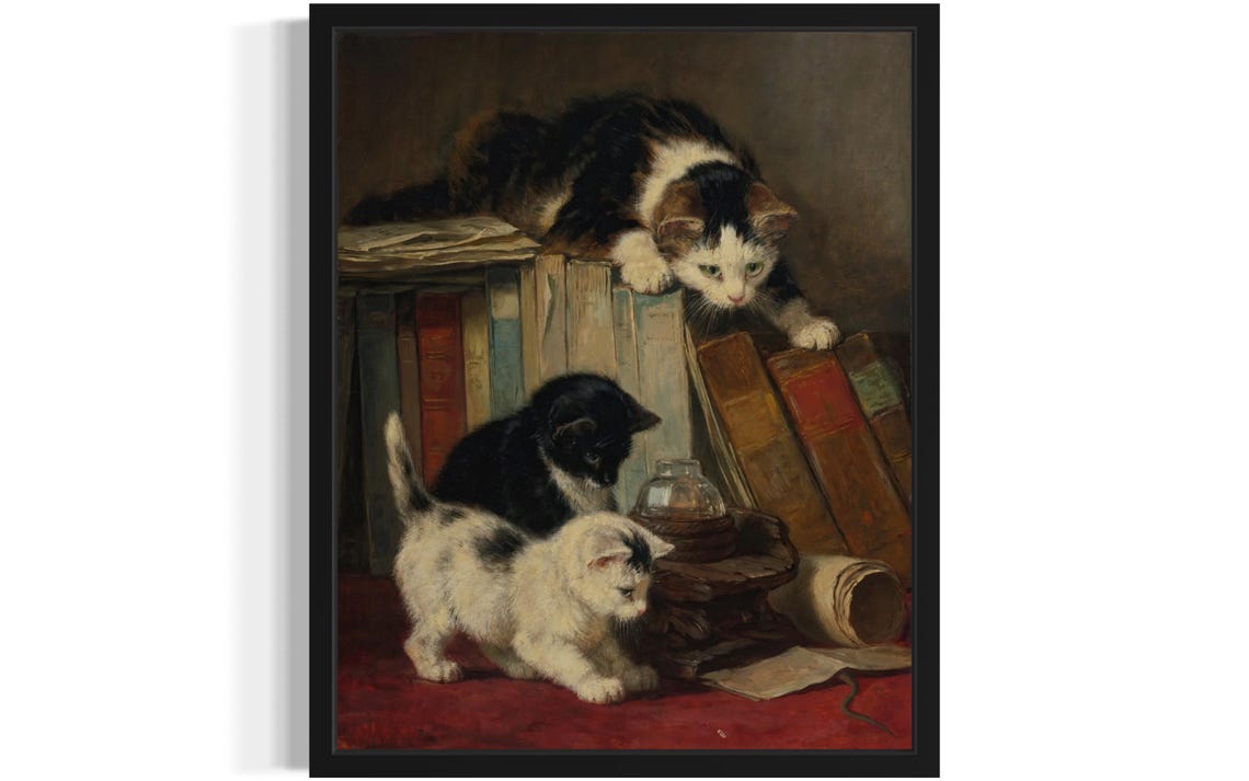 Cats and Books, Original Paint Artwork