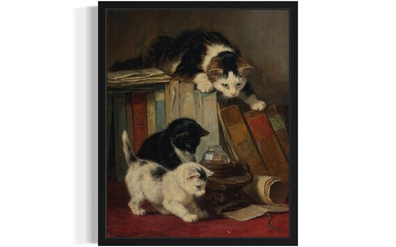 Cats and Books, Original Paint Artwork