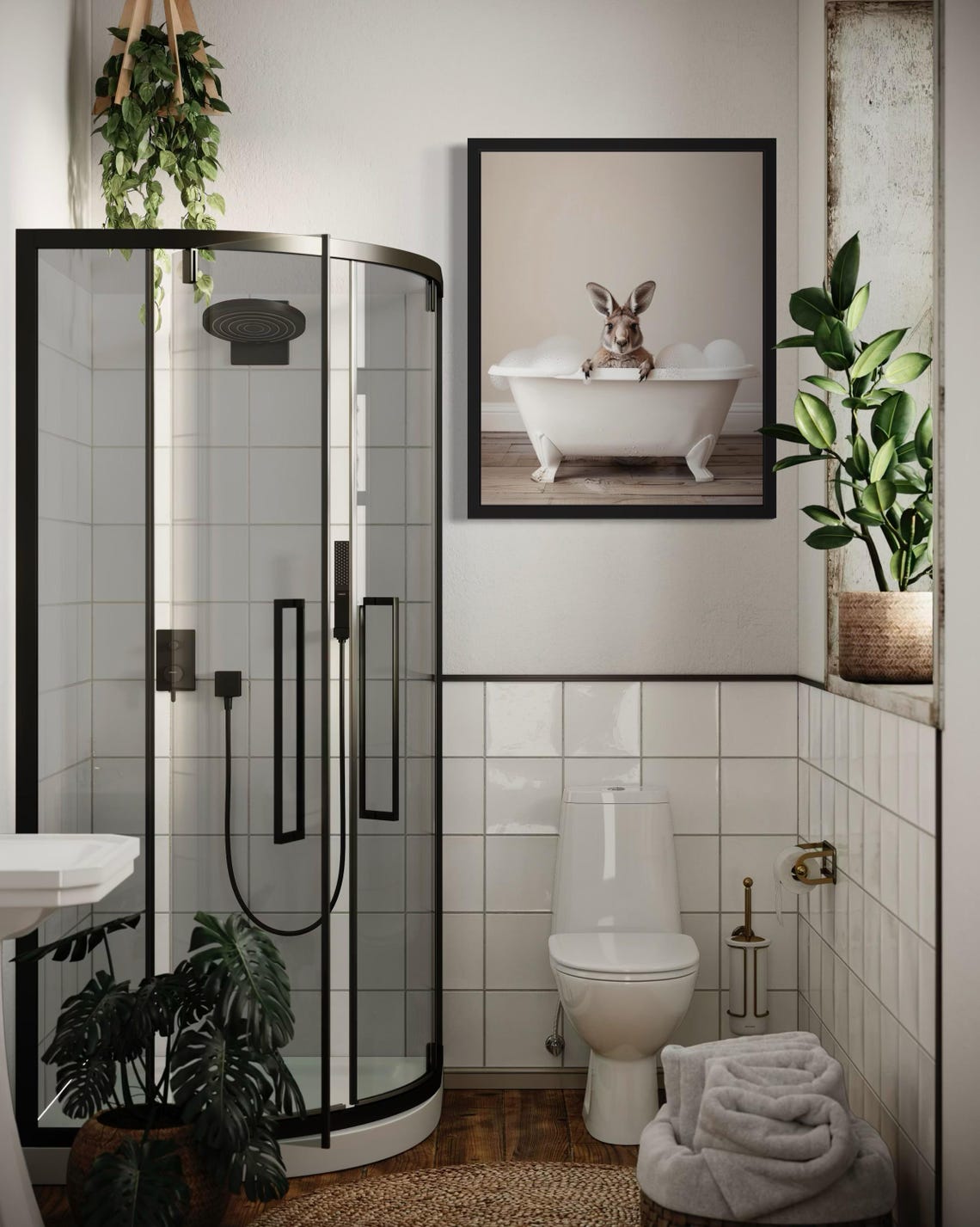 Kangaroo Relaxing in a White Clawfoot Bubble Bath Tub Photo Poster - Image 4