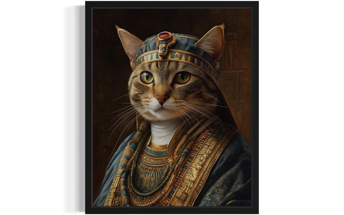 Regal Cat Egyptian Pharaoh Portrait Funny Cat Art Humor Poster