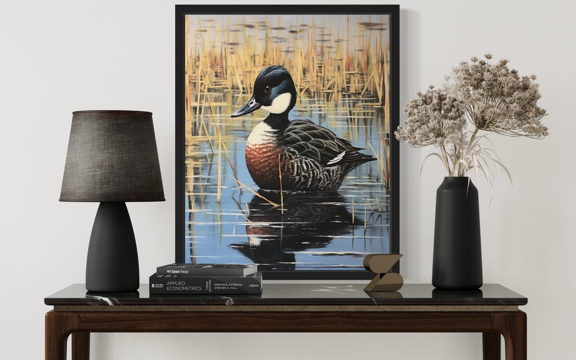 Ruddy Duck Swimming in Marsh Water Among Tall Reeds Vintage Poster - Image 3