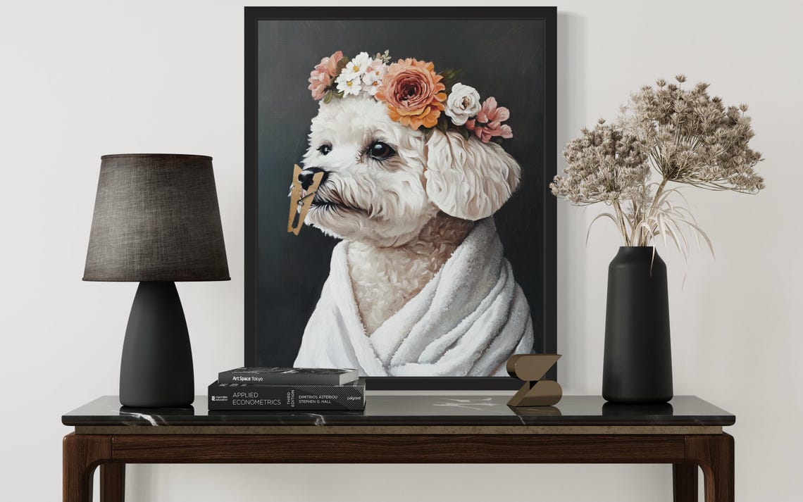 Bichon Frise Flower Crown Clothespin Funny Bathroom Art Poster - Image 3