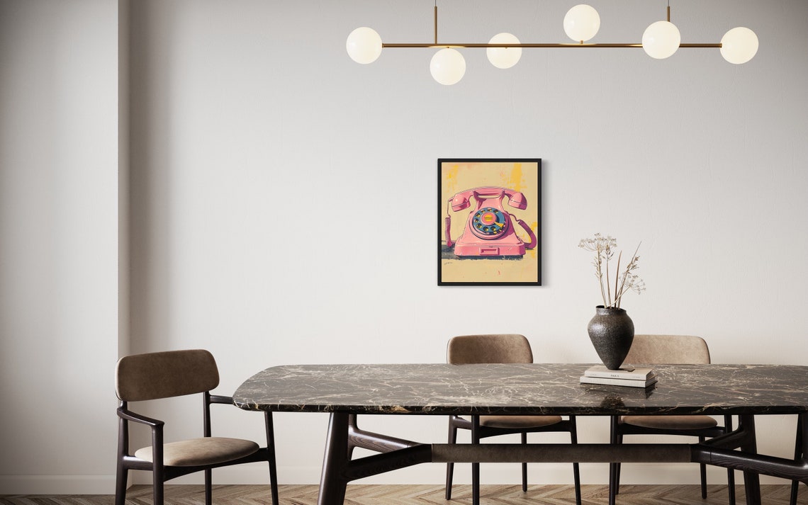 Pink Vintage Rotary Telephone Bold Pop Art Style Wall Poster - Image 3