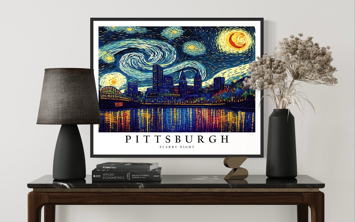 Pittsburgh Riverfront Skyline Van Gogh Starry Night City Poster - Image 3