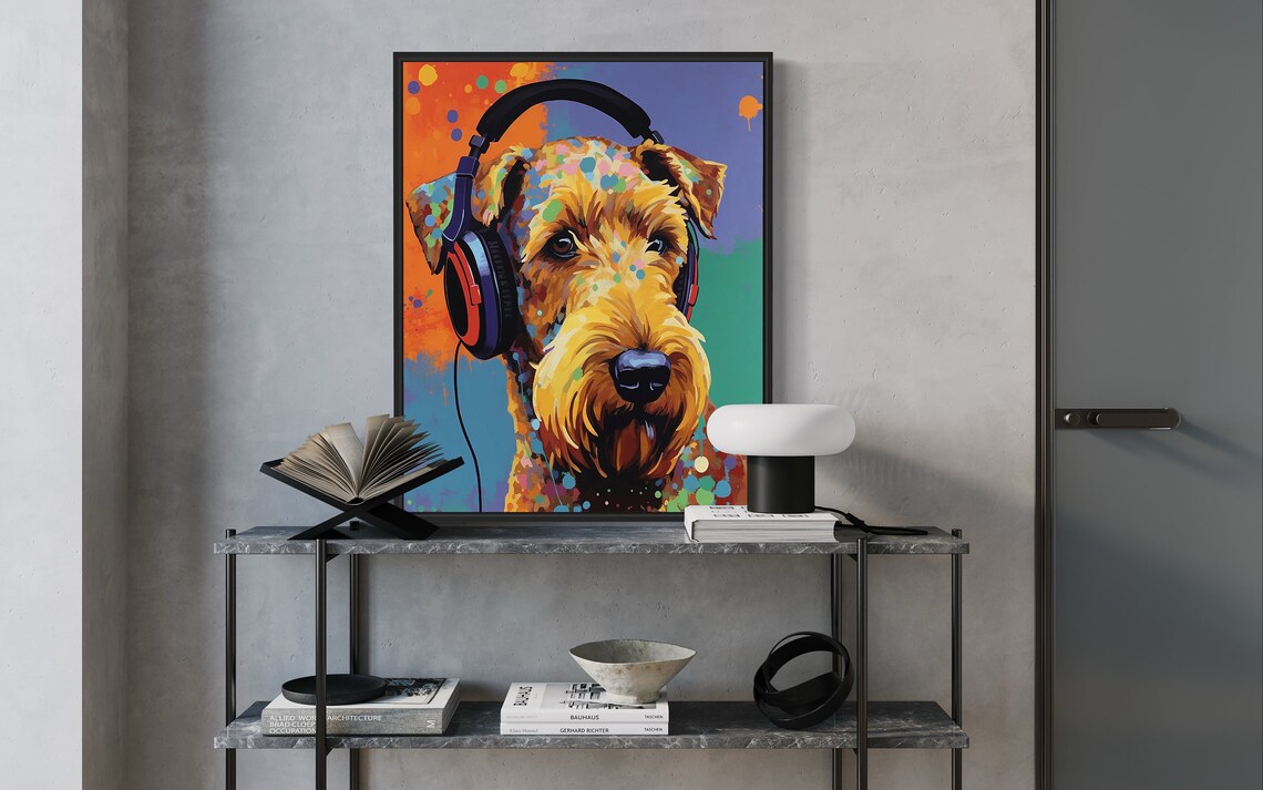 Welsh Terrier Wearing Headphones Colorful Pop Art Dog Poster - Image 2