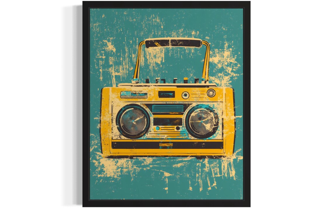 Vintage Boombox Radio Pop Art Yellow Teal Music Lover Poster