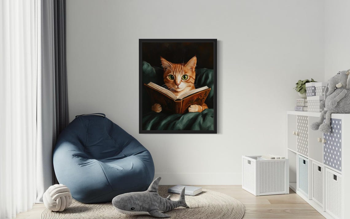 Funny Reading Cat Poster Print - Image 3