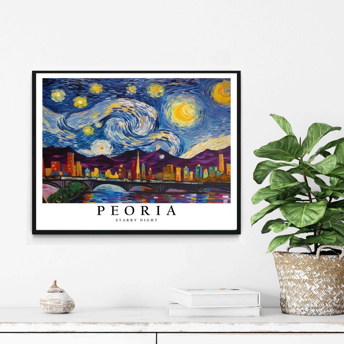 Peoria Starry Night River Bridge Skyline Purple Hills Poster - Image 2