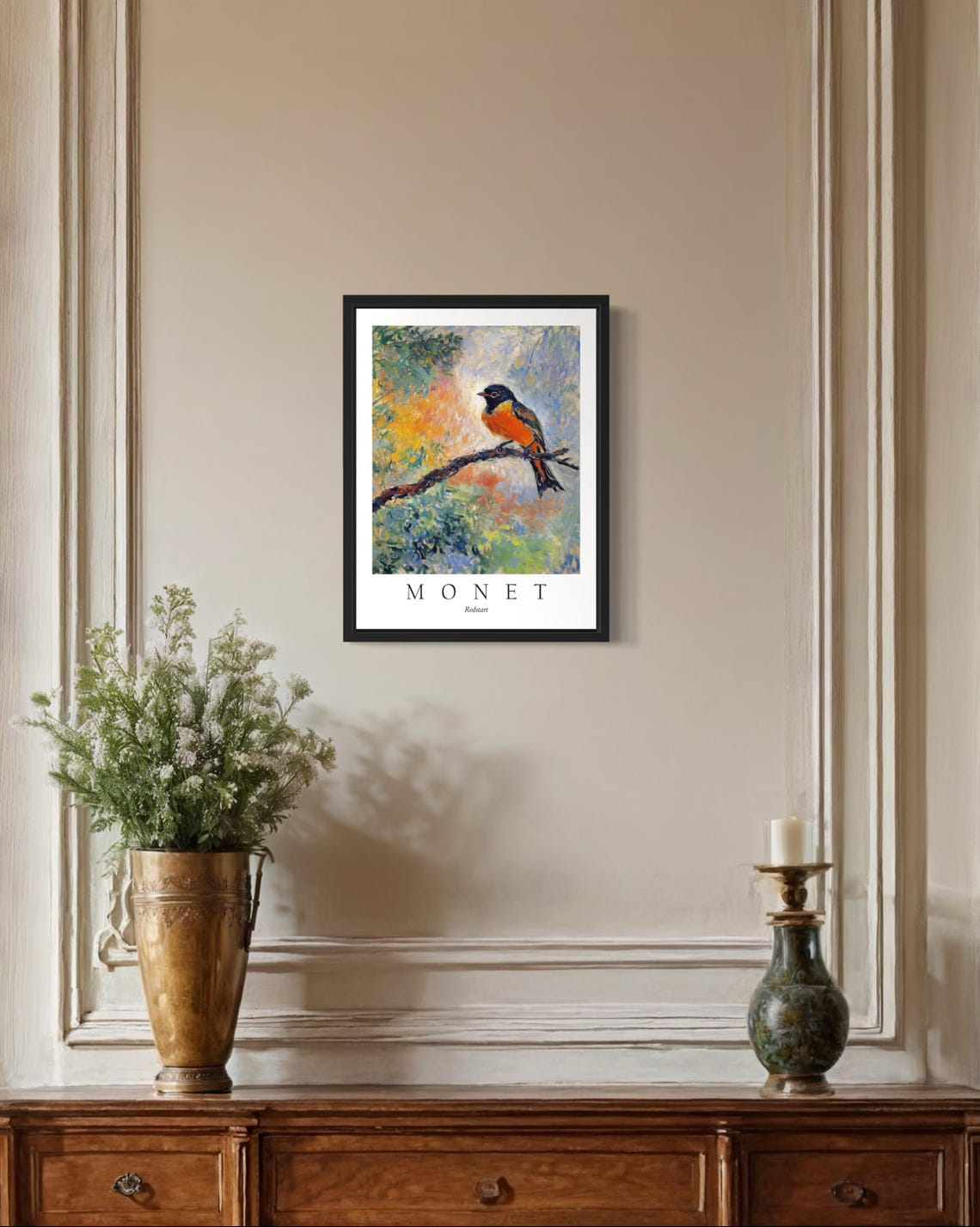 Redstart Bird Monet Art Print - Image 2