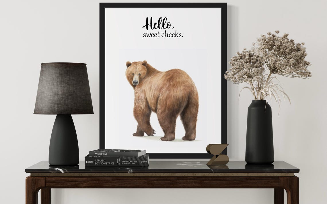 Brown Bear Rear View Hello Sweet Cheeks Funny Bathroom Poster - Image 3